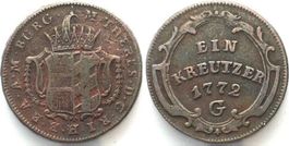 RDR - BURGAU 1 Kreuzer 1772 G MARIA THERESIA Kupfer ss+
