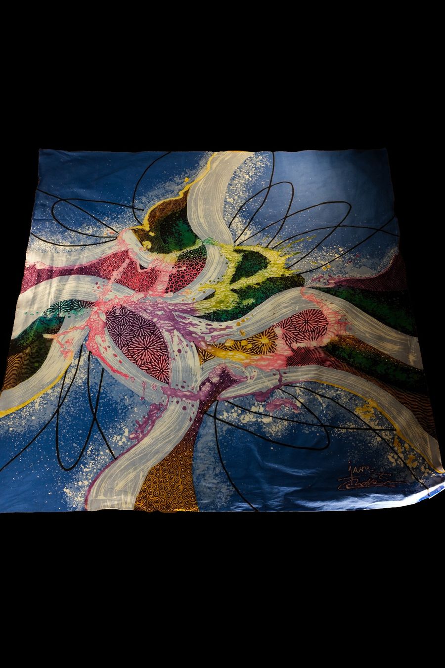 Tessuti: Batik-Lukis-Kunsttafel (abstrakte Blumenkomposition) – Nuovo (secondo la descrizione) da Romanshorn venduto da ras_b6lp 1