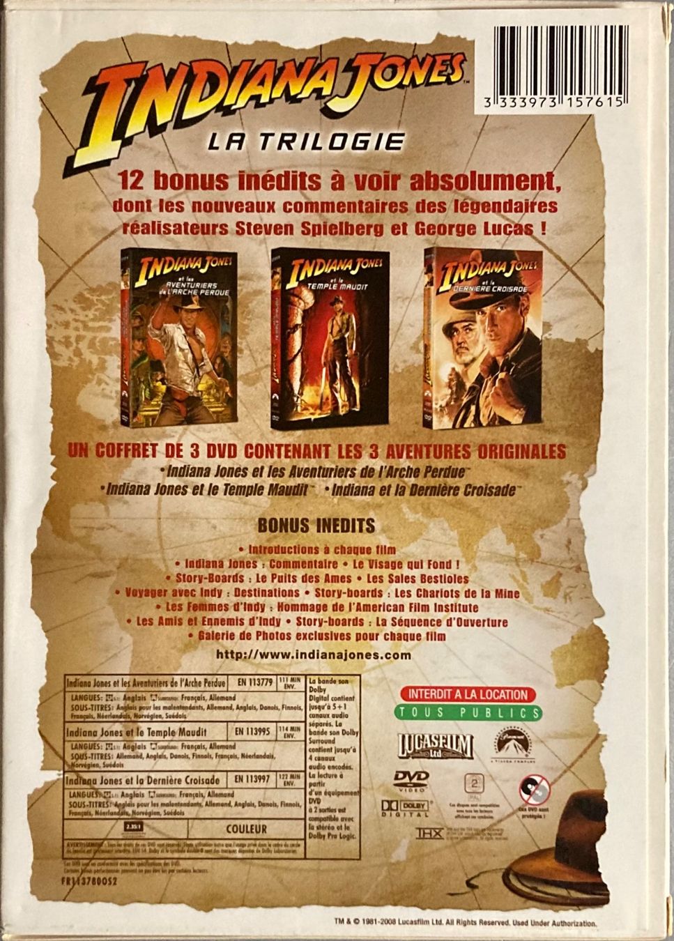 Tutti i DVDs: INDIANA JONES (LA TRILOGIE) – Usato da Poliez-Pittet venduto da Newtown-Records 1