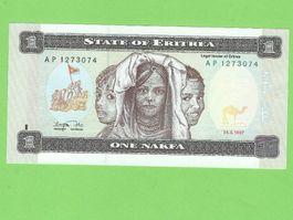 Originale 1 Nakfa Banknote aus Eritrea, Jahr 1997, Top!