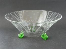 Schöne Glasschale ART DECO Muster und grünen Füssen