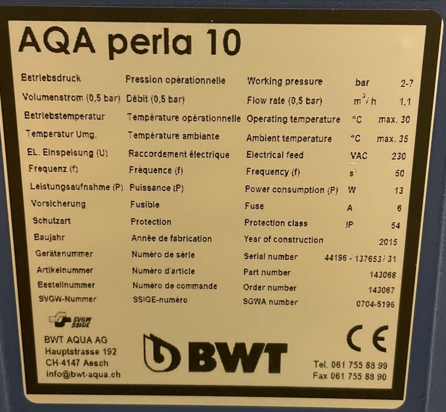 Sanitari: Entkalkungsanlage BWT AQA perla 10 – Usato da Benken SG venduto da Duschka 1