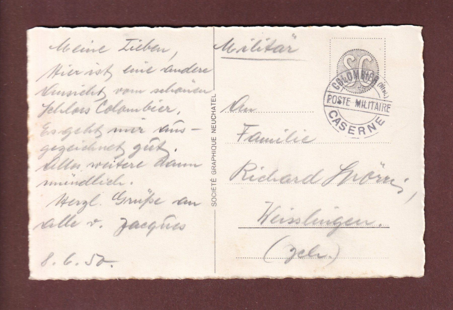 Ansichtskarten: COLOMBIER - Le Château - 1950 Feldpost – Gebraucht aus Pully von nicecards-shop 1