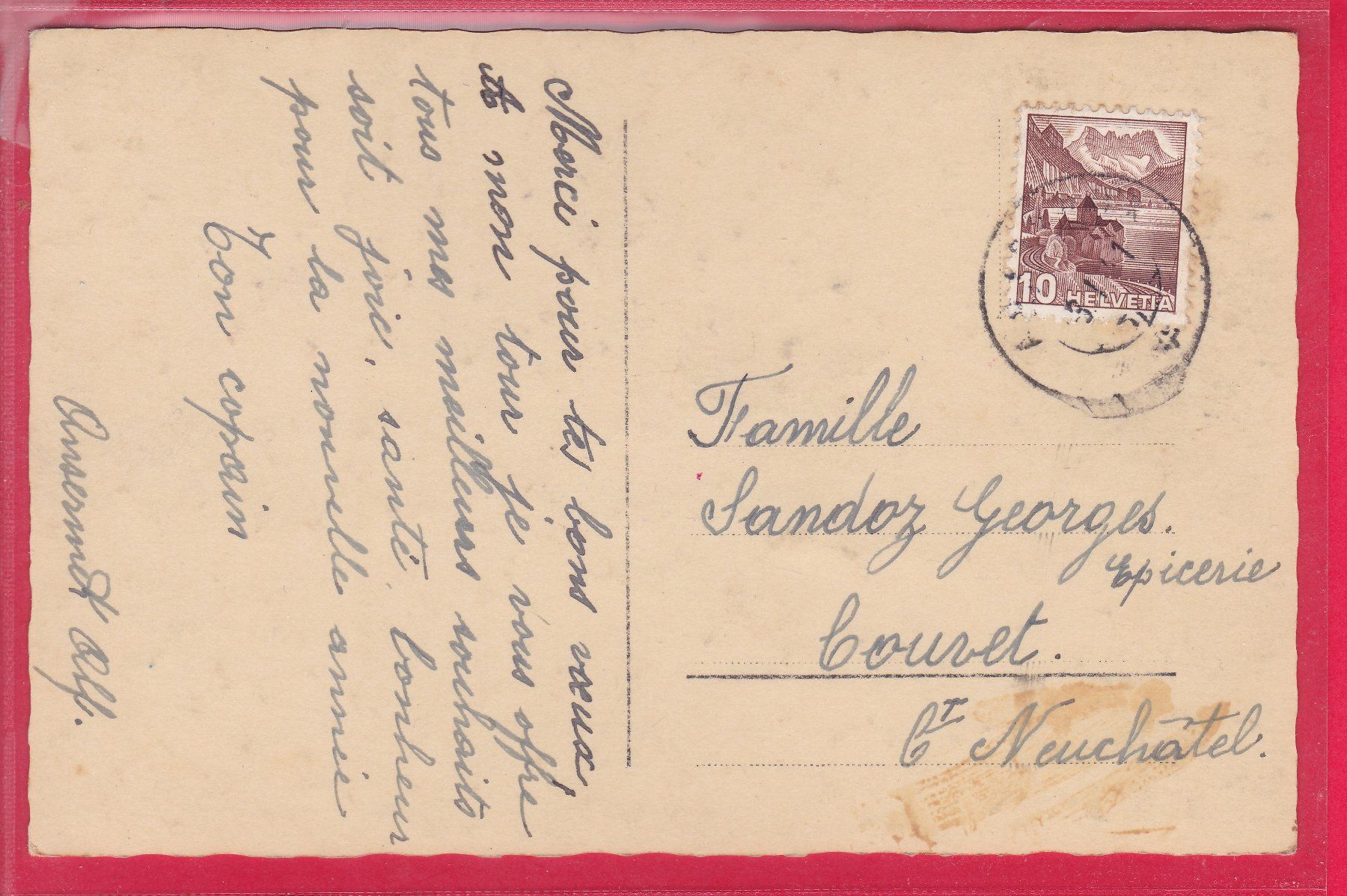 Ansichtskarten: BONNE ANNÉE, 3.1.1941 – Gebraucht aus Oberrieden von Gebirgsstelze 1