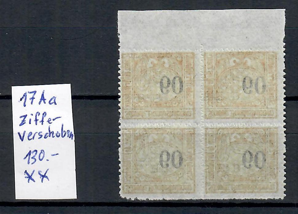 Tutti i francobolli: 1915: Eisenbahnmarken Nr.17Aa 4er Block Abart **. – Nuovo e nell'imballaggio originale da Endingen venduto da briefmarkenmeier57 1