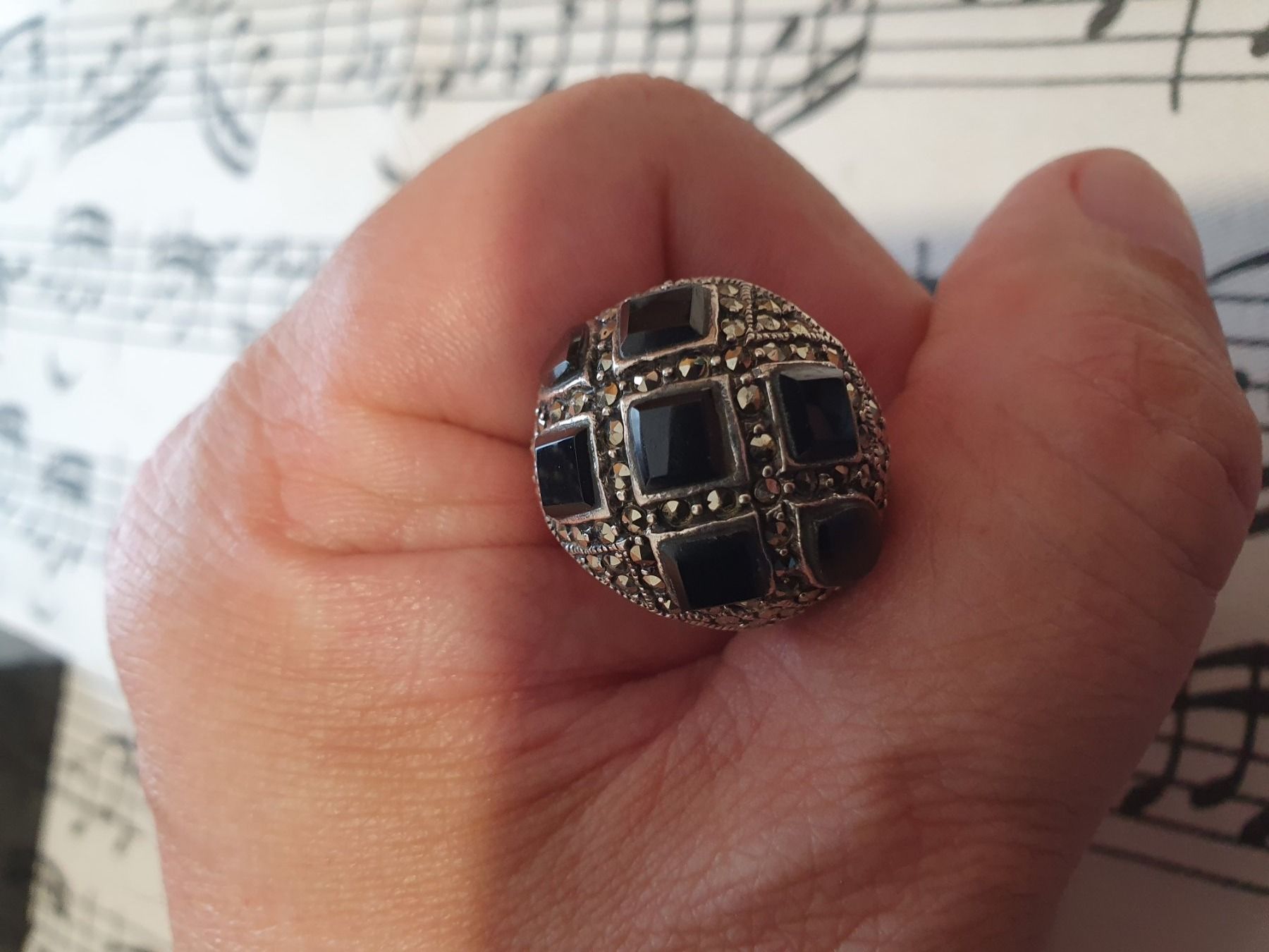 Ringe: Vintage, opulenter 925er Silber Markasiten/Onyx Ring – Gebraucht aus Wohlen AG von palmsprings 4