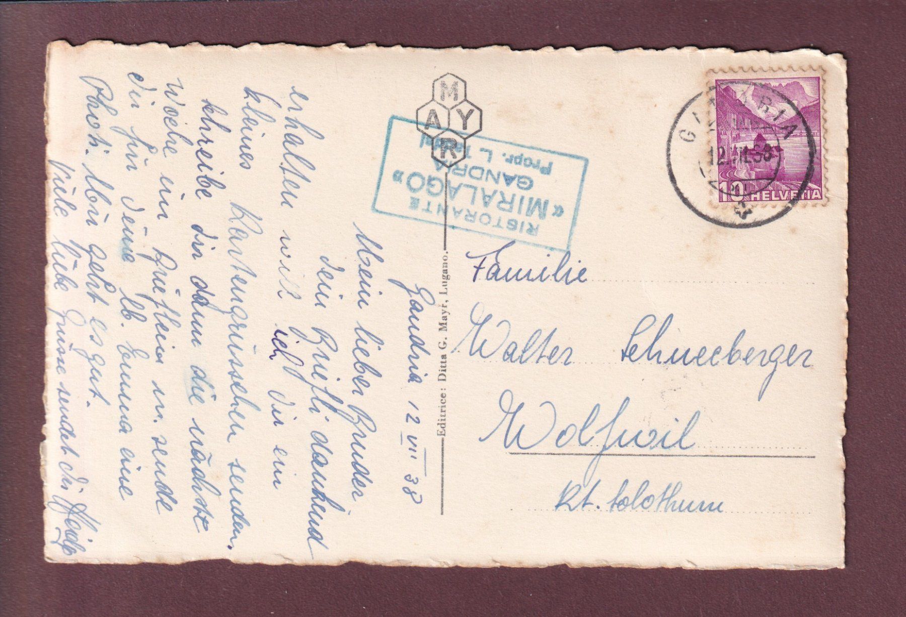 Cartoline postali: GANDRIA - Vicolo - 1938 – Usato da Pully venduto da nicecards 1
