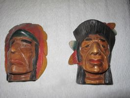 Handgeschnitzte Indianerköpfe Maske, 2 Stk. - Vintage Deko!