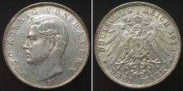 BAYERN 3 Mark 1913 D, OTTO, Silber J.47, ERHALTUNG! vz+