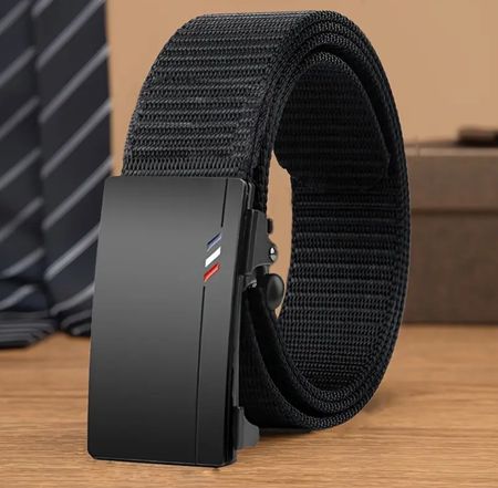 Herren Nylon Gürtel 120cm – Automatik Schnalle Schwarz