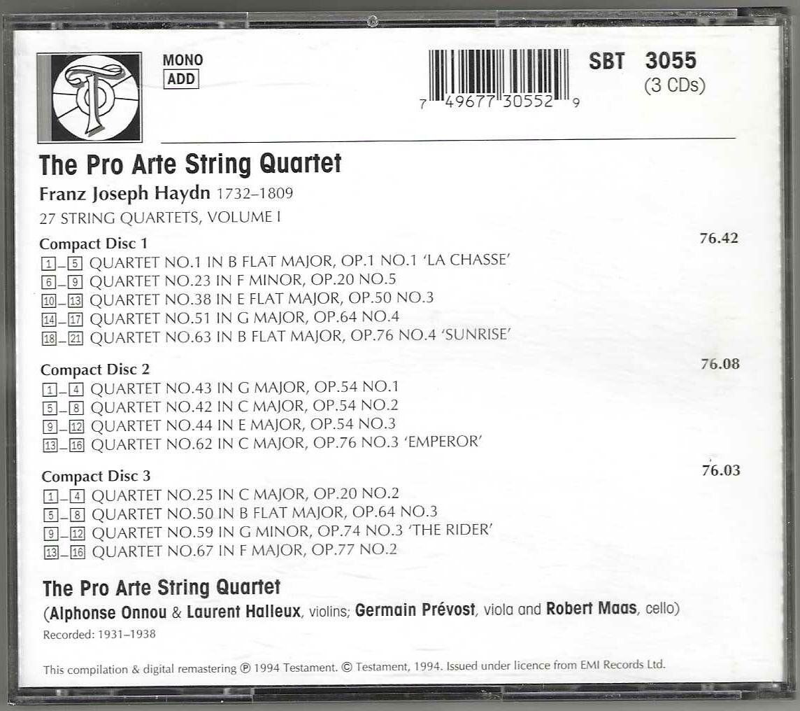 CD: Haydn/The Pro Arte String Quartet – 27 String Quartets Vol.1 – Usato da Genève venduto da CDLPBookS 1