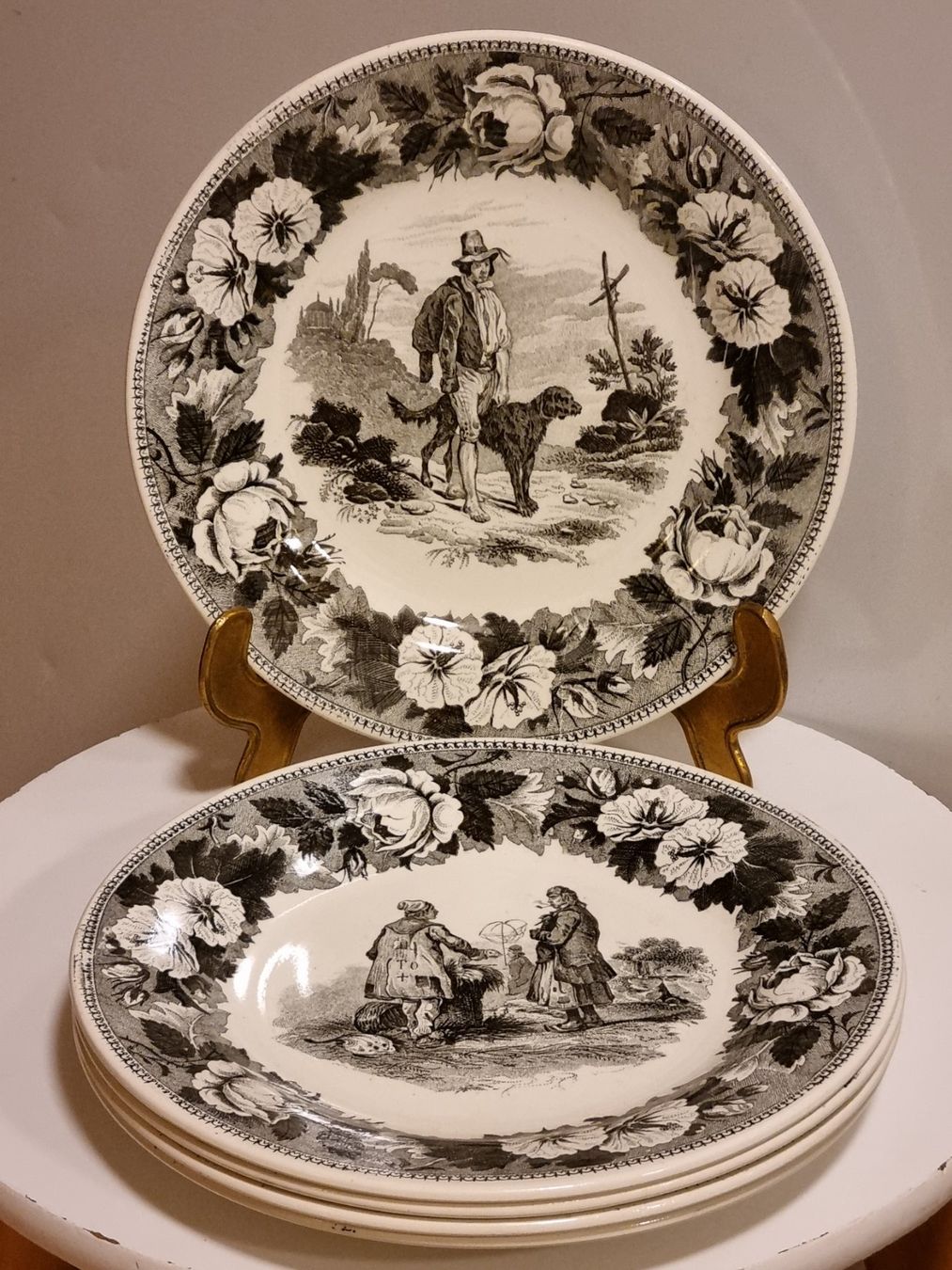 Piatti: 5 antike Zell Teller um 1850 Transferware – Usato da Scharnachtal venduto da devin03 2