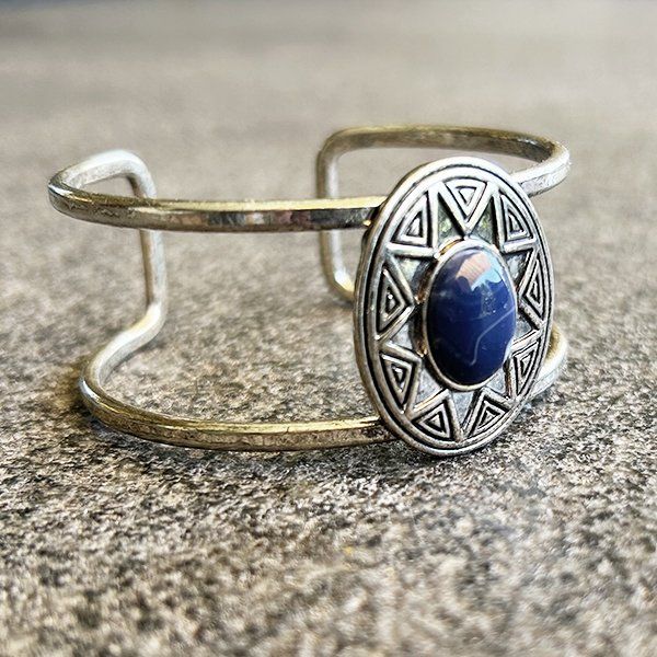 Bracciali & Braccialetti: BLAUER STEIN | Silbrige Armspange Armreif | Modeschmuck – Usato da Engelburg venduto da Rmueller