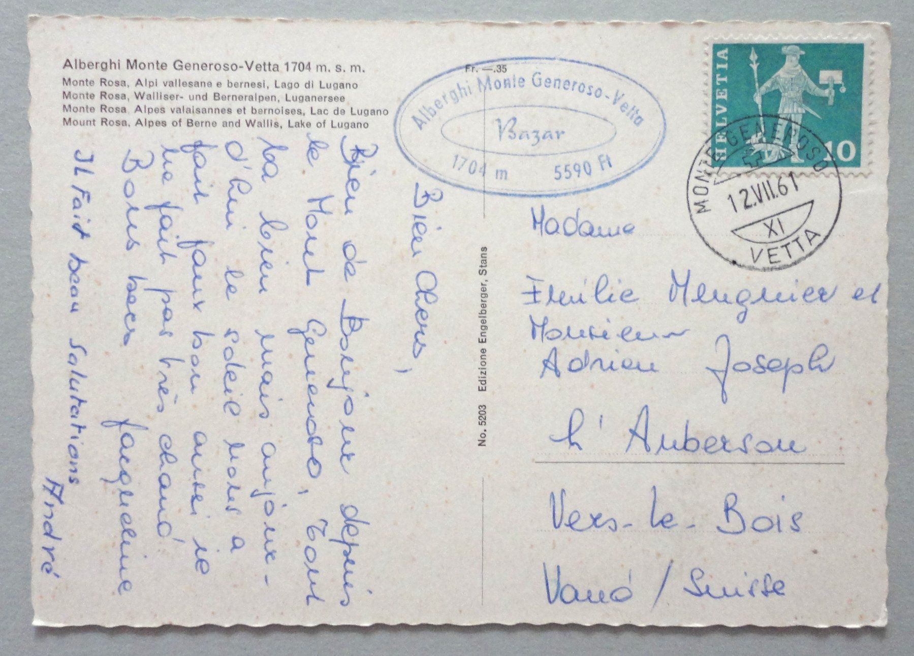 Cartoline postali: Monte Rosa – Usato da Fétigny venduto da Billy2miny 1