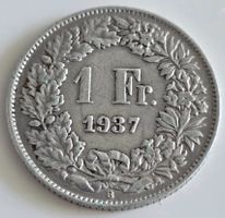 1 Fr. Münze 1937 helvetia silber Zustand gut