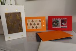 Set: 3 Weihnachtskarten mit Stoff (Doppelkarten/Kuverts)