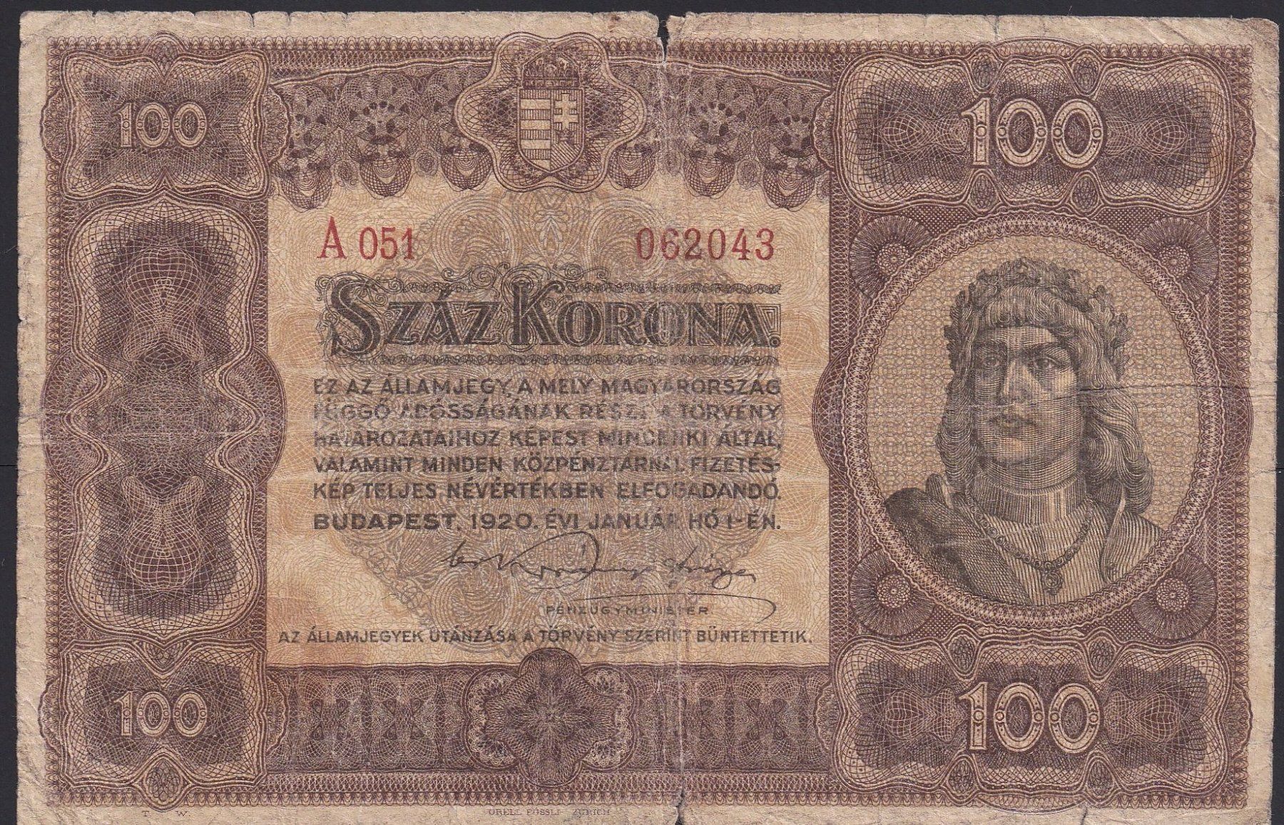 Banknoten: Ungarn 100 Korona 1920 – Gebraucht aus Brugg AG von banknoten_muesli