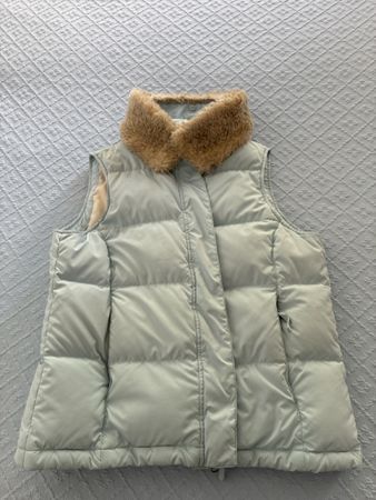 LL Bean Daunenweste hellblau mit Webpelz Kragen Grösse S