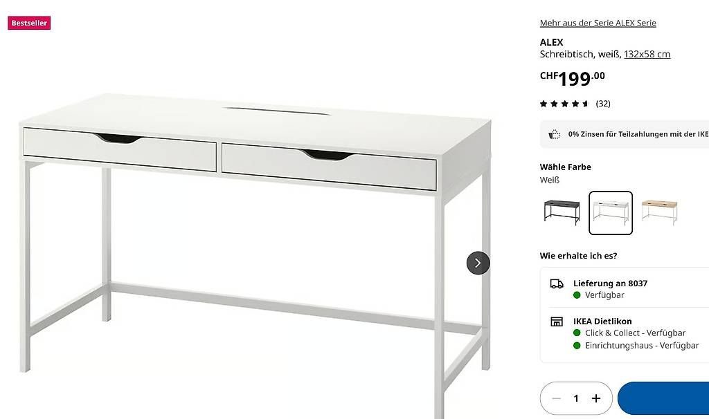 Ikea Schreibtische: IKEA ALEX Bürotisch - 132x58cm – Gebraucht aus Zürich von theKraxel