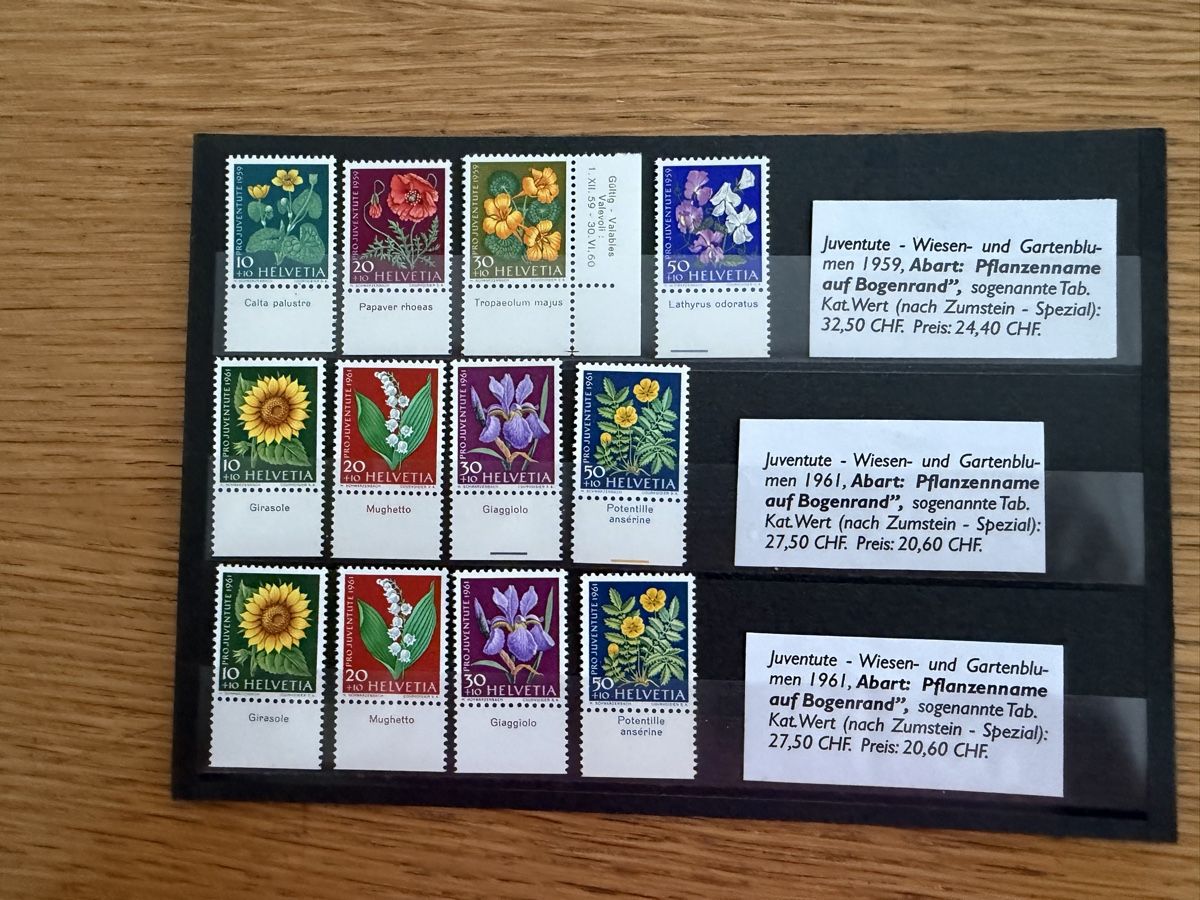 Alle Briefmarken: 13 Steckkarten mit Pro Juventute Marken mit Bogenrand – Gebraucht aus Murgenthal von Tina_4055 2