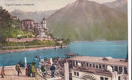 Lugano Castagnola Hafen mit Dampfschiff und Personen