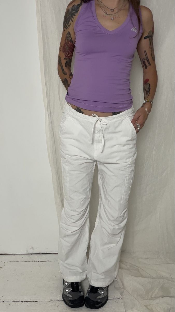 Pull&Bear Pantaloni: White Pull&Bear cotton cargo pants  Size S – Usato da Knonau venduto da Grapesvintage 4
