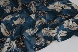 Stoff Kleiderstoff petrolblau/Blumen