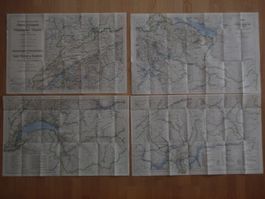 Rare Schweizerische Verkehrskarte 1940, 4-teilig