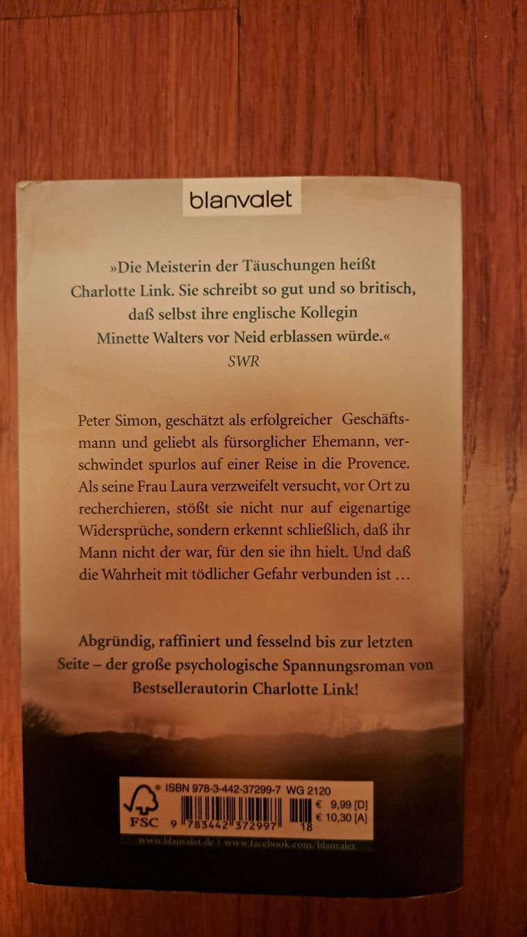Libri: Charlotte Link "Die Täuschung" Psychothriller – Usato da Saanen venduto da MountainLove.44 1