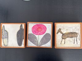 2er Set Vintage Wandbilder im Holzrahmen, Top Zustand