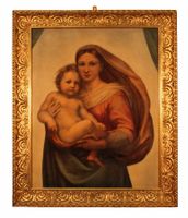 RAFFAEL SANTI, SIXTINISCHE MADONNA um 1900, Kunstdruck antik
