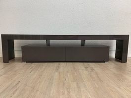 TV Lowboard Anthrazit Hochglanz mit Klappfächern, Glasböden