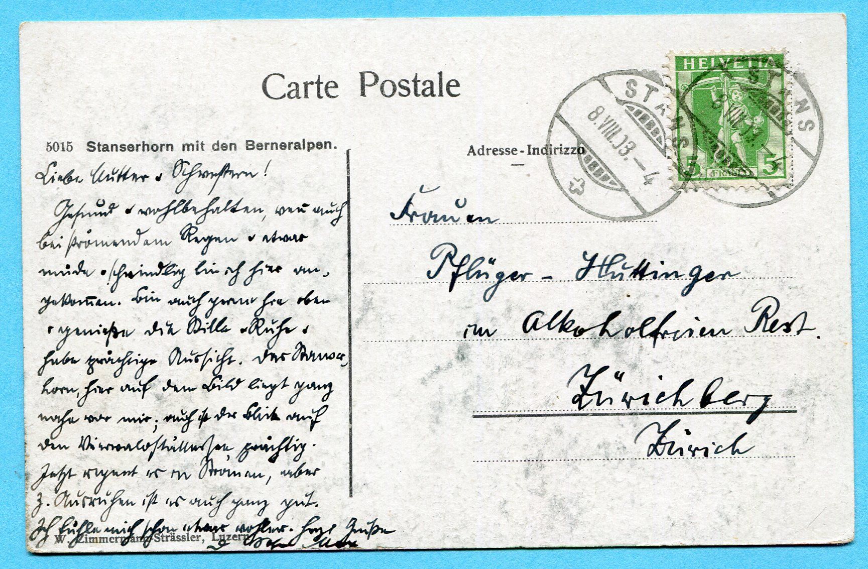 Ansichtskarten: Stanserhorn 1908 – Gebraucht aus Opfikon von Prophila 1