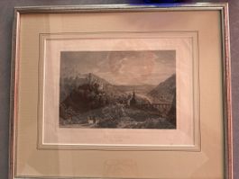 Stahlstich Heidelberg gerahmt mit Gebrauchsspuren