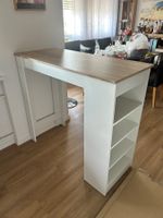 Bartisch neuwertig mit Regal, Weiss-Sonoma Eiche