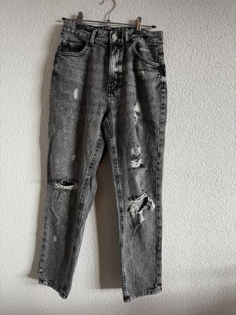 Graue Mom Jeans, Grösse S