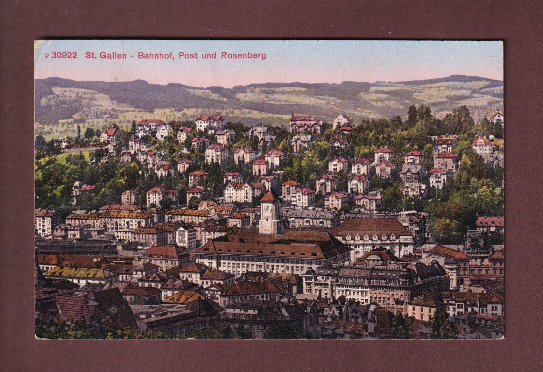 Cartoline postali: ST. GALLEN - Bahnhof - Post - Rosenberg - 1915 – Usato da Pully venduto da nicecards
