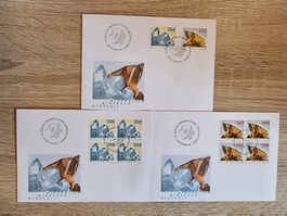 3 CH-FDC Mineralien - 4er Blocks + Satz 2002 - ET