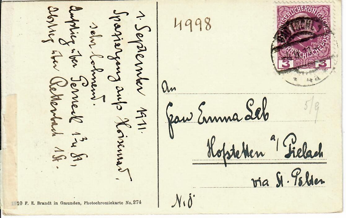 Cartoline postali: Bad Ischl Hoisenradalm 1911 – Usato da Hochdorf venduto da Ziegel-16 1