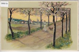 Prosit Neujahr! Bonne Annee! Landschaft - Präge-Litho