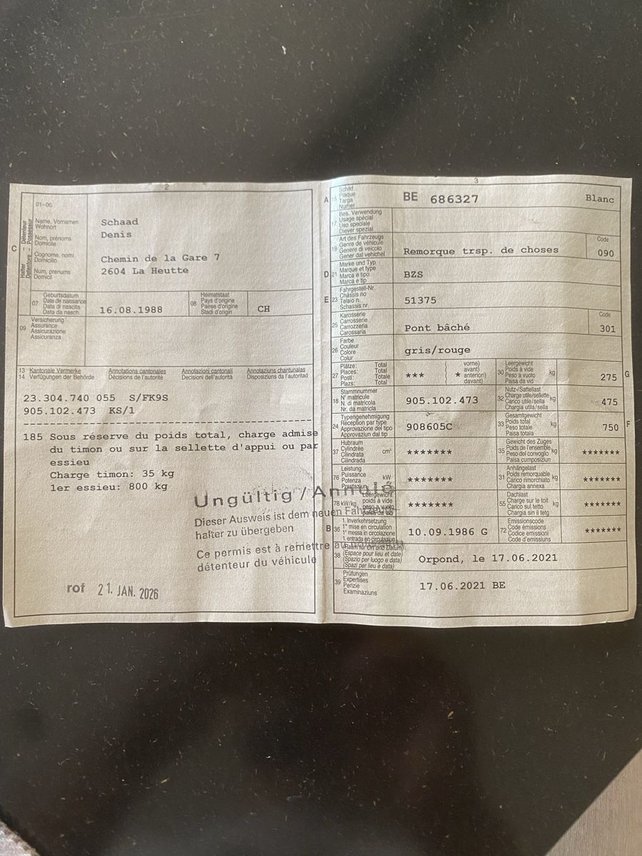 Anhänger: Anhänger 750Kg – Gebraucht aus Biel/Bienne von dim_9bml 1