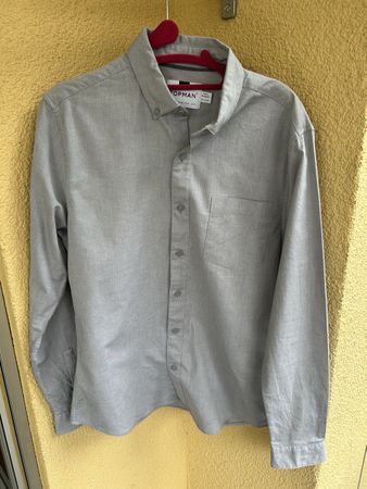 Topman Oxford Shirt - Long Sleeve, Size M, Grey, Casual