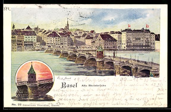 Cartoline postali: AK Basel, Blick auf alte Rheinbrücke – Usato da Berlin venduto da bartko-reher