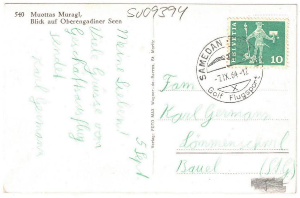 Cartoline postali: St. Moritz - Standseilbahn Muottas Muragl Bergstation – Usato da Binningen venduto da Mountainrider 1