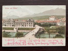 GRUSS AUS OLTEN Amthausquai, Brücke über Aare, belebt, 1902