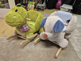 2 Schaukeltiere im Set – Dino & Hund Sam mit Sicherheitsgurt