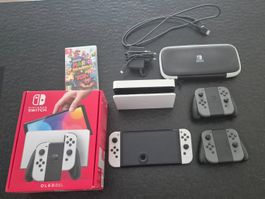 Neuwertig: Nintendo Switch OLED Weiss+2 Controller+3D Mario