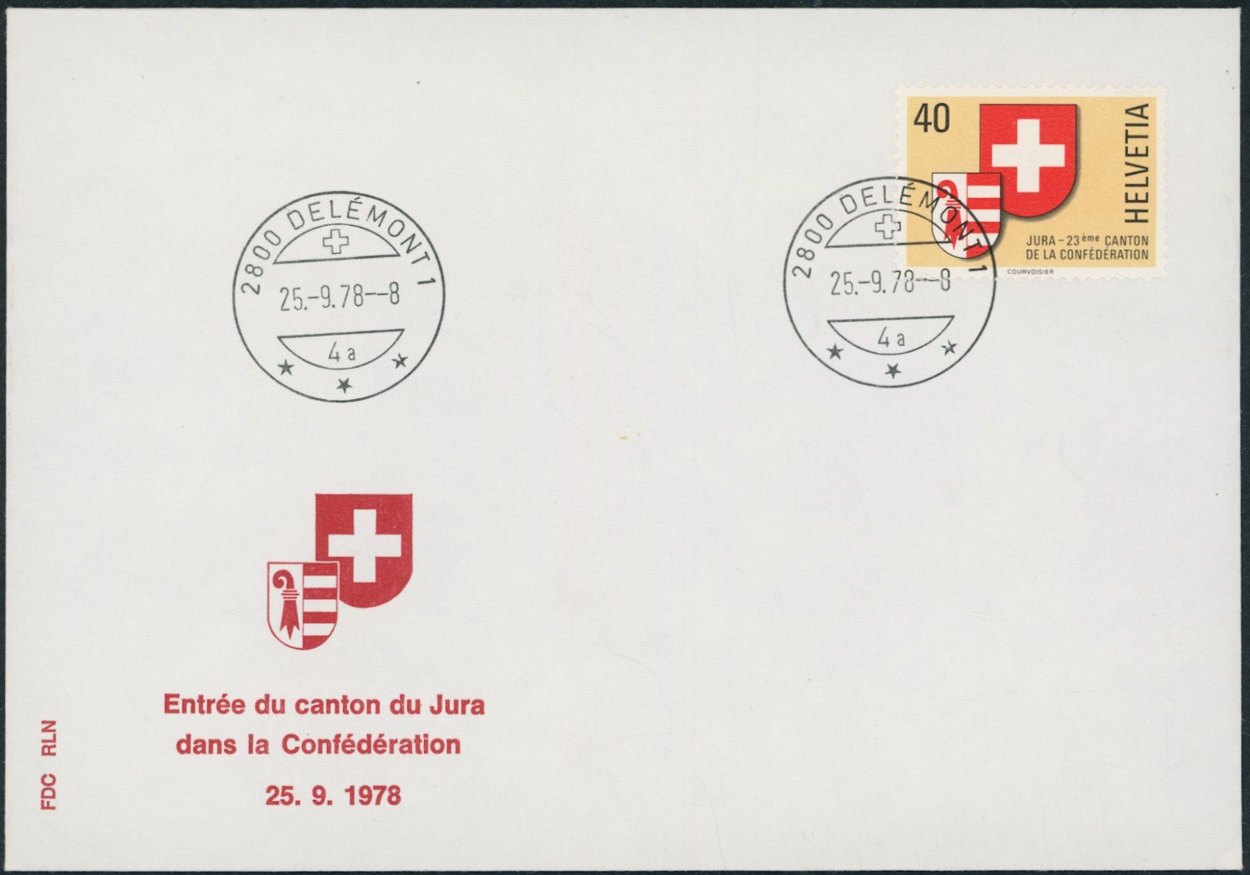 Tutti i francobolli: 1978 - Jura - Ersttagsbrief FDC ET – Usato da Schindellegi venduto da leecollect