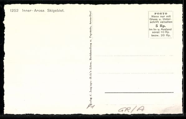 Cartoline postali: AK Inner-Arosa, Skigebiet – Usato da Berlin venduto da bartko-reher 1