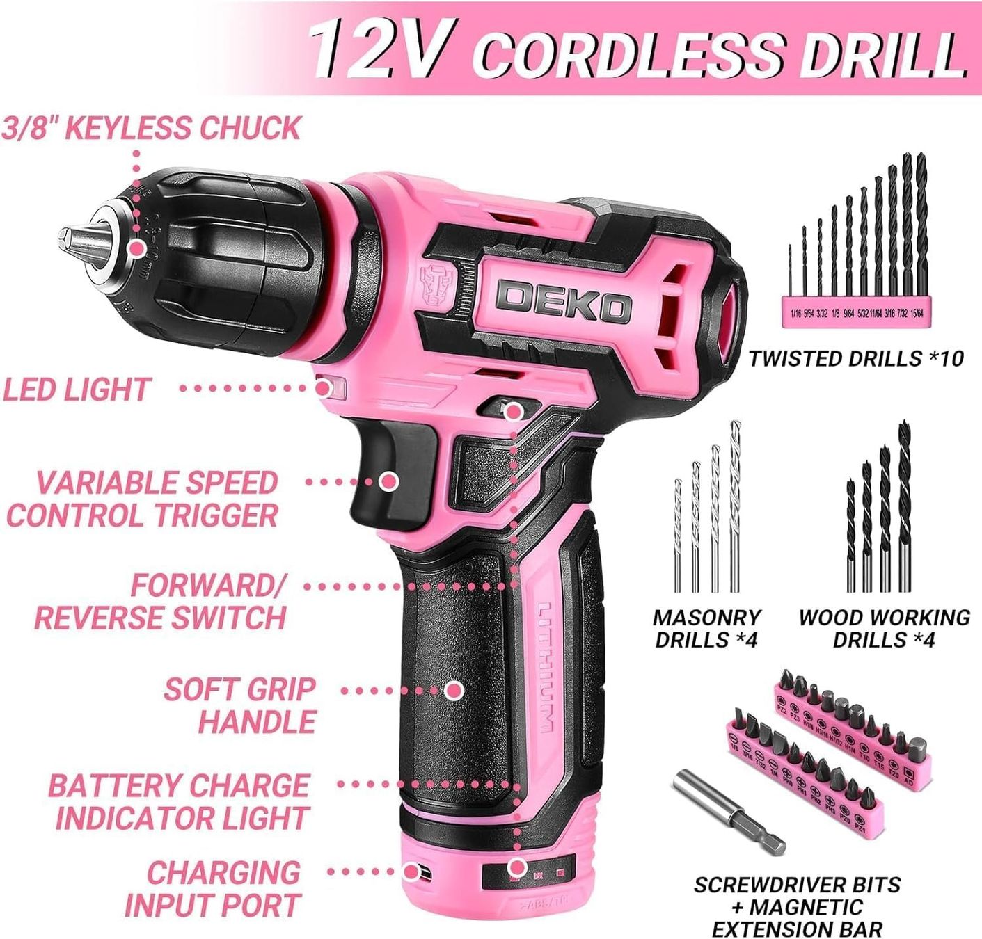 Alle Werkzeuge: Werkzeugkoffer 133-teilig mit 12V Akkuschrauber Rosa – Neu und originalverpackt aus St. Gallen von RestpostenSG 2